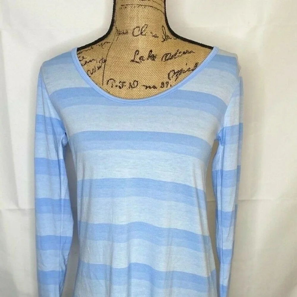 LuLaRoe Womens XXS Blue Striped Long Sleeve Scoop Neck Tunic Top Soft Knit